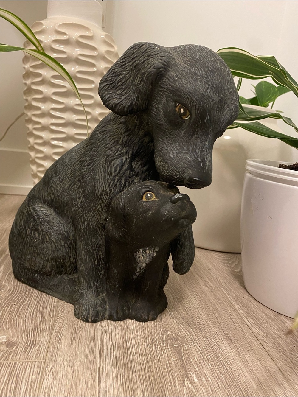 Vintage Scioto Ceramic Mold Guardian Mother Dog & Puppy Garden Statue Sculpture